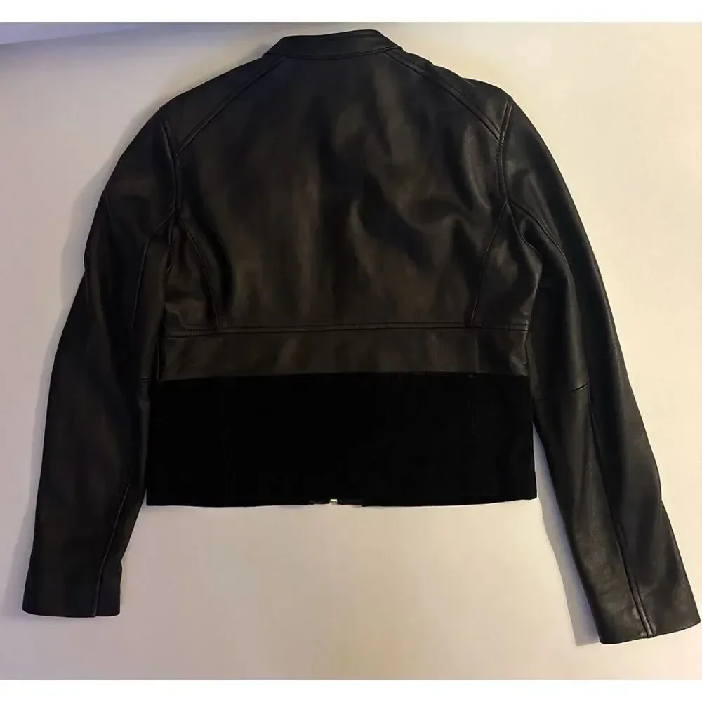 Rare ~Michael Michael Kors Suede-Paneled Lamb Leather Jacket in Black Size 10